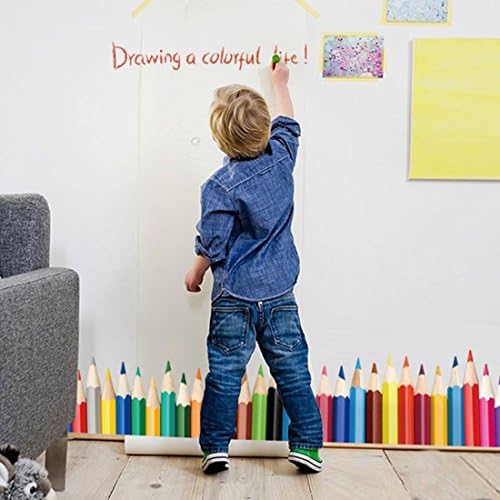 fashionbeautybuy™ Wall Decal English Letters Colorful Pencils Baseboard Home Sticker Paper Removable Living Dinning Room Bedroom Kitchen Art Picture Murals DIY Stick Girls Boys kids Nursery Baby Playroom Decoration