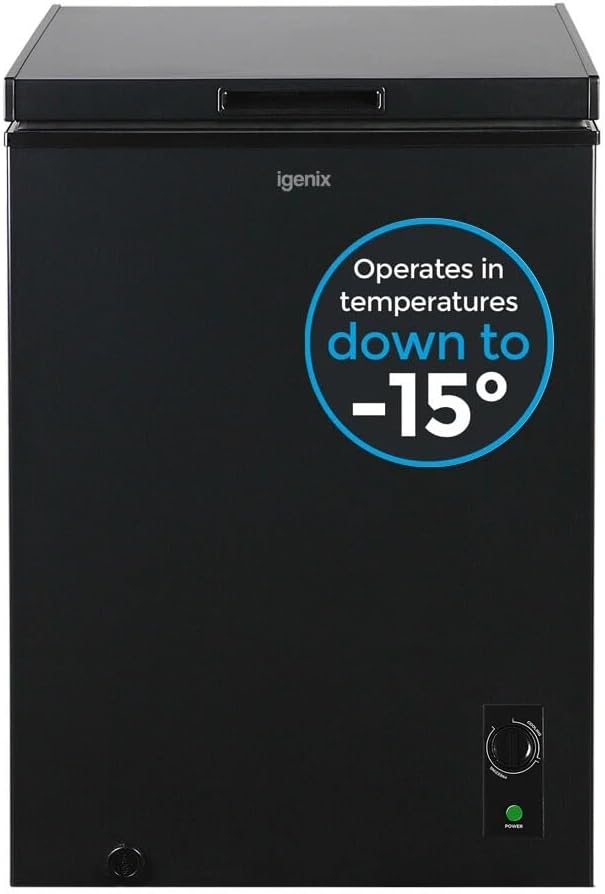 Igenix IG100B Freestanding Chest Freezer, 99 Litre Capacity with Freezer Basket, Suitable for Outbuildings and Garages, Black