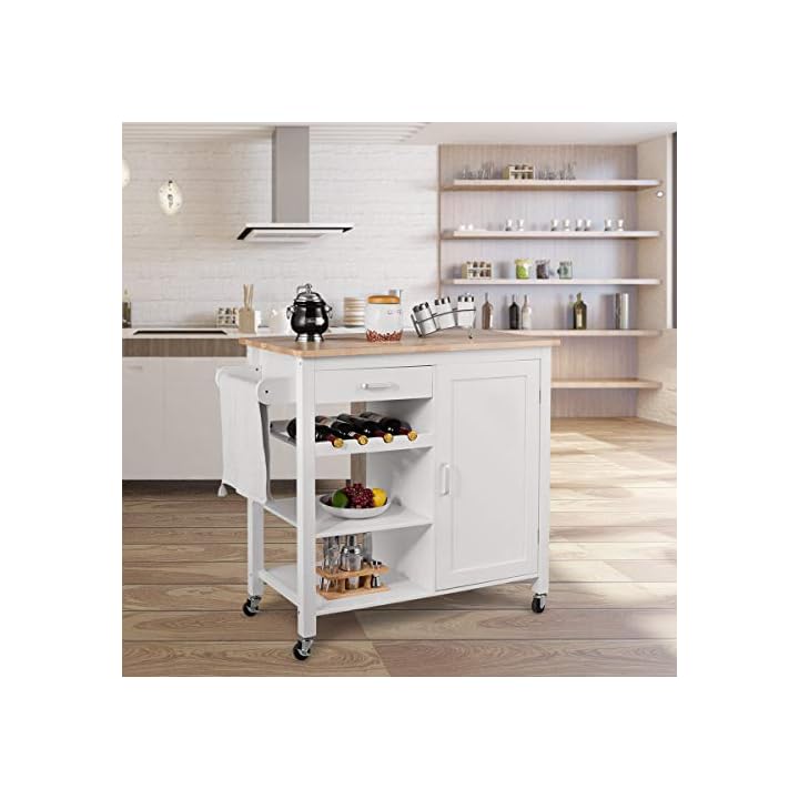 COSTWAY Küchenwagen rollbar, Kücheninsel mit Handtuchhalter