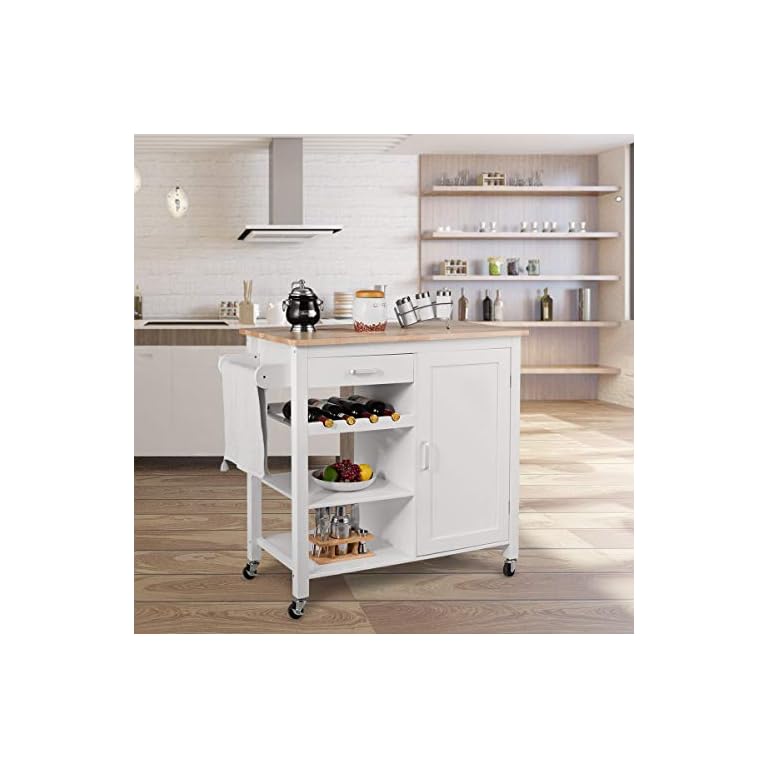 COSTWAY Küchenwagen rollbar, Kücheninsel mit Handtuchhalter