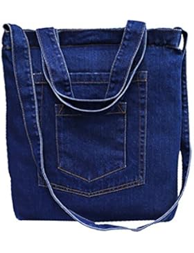 Crafeel Henkeltaschen Schultertaschen Damen Denim Tote Bags Dunkelblau Hellblau