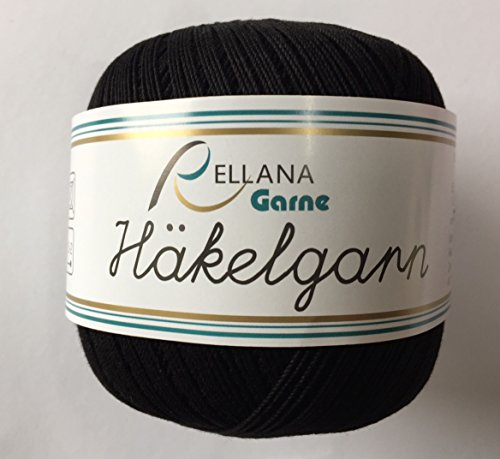 Rellana Häkelgarn, Filethäkelgarn, 50 Gramm, verschiedene Farben (02-schwarz)