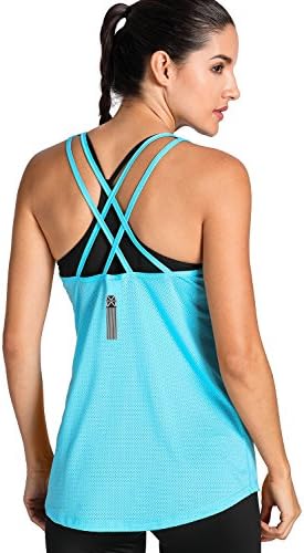 Meliwoo Women's Activewear Cool Mesh Workout Tank Tops with Cross Back Blue S