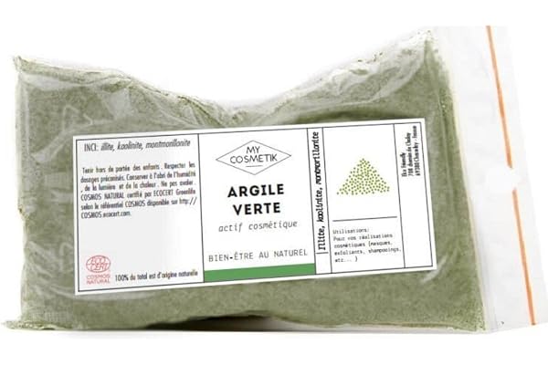 MyCosmetik - Argile verte - Certifiée Ecocert COSMOS NATURAL - 100% d'origine naturelle - Qualité cosmétique - Purifiante et équilibrante | Fabriqué en France - 50 g