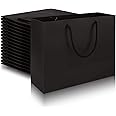 SENENQU 24 Pack Paper Gift Bags with Handles, 27 x 10 x 21cm Black Large Paper Party Bags, Reusable Kraft Carrier Bags for Shopping Birthday Party Wedding Present Packaging