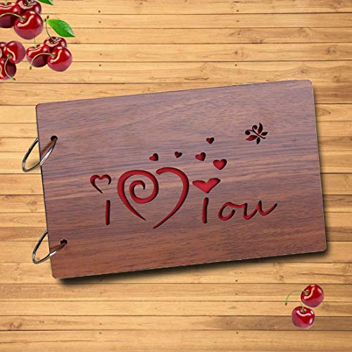Sehaz Artworks 'ILoveYou' Wood Pasted Photo Album (22 cm x 16 cm x 4 cm, Brown)