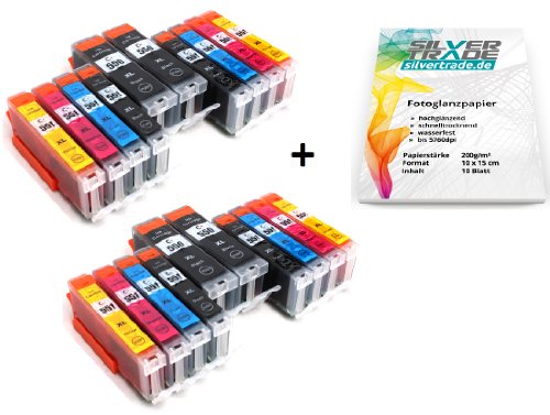 Multipack - 20 Tintenpatronen kompatibel zu CANON PGI-550 XL / CLI-551 XL mit CHIP + 10 Blatt Silvertrade Fotopapier 10x15cm - passend für CANON Pixma iP7250 iP8750 MG5450 MG5550 MG6350 MG6450 MG7150 MX725 MX925