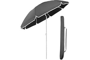 Sekey® 1.6m Beach Umbrella with Cover, Portable Tilting Garden Parasol Umbrella, Small Parasol for Beach/Pool/Patio, Round Sunscreen UV20+ Dark Gray