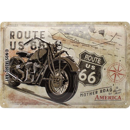 Nostalgic-Art 22279 Panneau Route 66 Bike Map | Rétro Plaque en tôle | Vintage | Décoration Murale | Métal | 20 x 30 cm, Multicolore, 20 x 30 x 0,2 cm