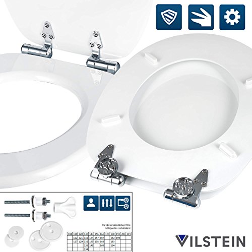 VILSTEIN© WC-Sitz und Toilettendeckel mit Absenkautomatik, Antibakteriell, Stabile Metall-Scharniere verchromt und rostfrei, hochwertige und stabile Qualität aus MDF Holz, WC Deckel, Weiß - 6