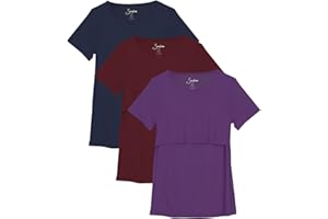 Sosolism Set da 3 Magliette da Allattamento Estate a Maniche Corte T-Shirt Casual per Gravidanza e Post-Parto per Donne