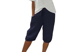 WDCHAOYUE Sommerhose Damen Leicht Sommer Einfarbig Kurze Hosen Leinenhose Mit Kordelzug Casual Pants Hohe Taille Caprihose Stoffhose Bequeme Freizeithose Frauen Elegant Loose Fit Strandhose Outdoorhose