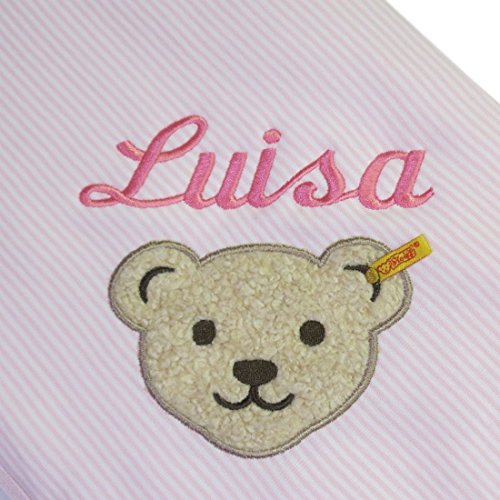 Babydecke mit Ihrem Wunsch Namen bestickt rosa Steiff Collection 6650 fein gestreift 90 cm x 60 cm - 3