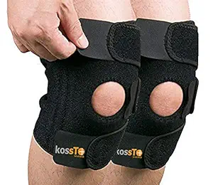 kossto Open Patella Adjustable Breathable Neoprene Knee Brace Support with Side Stabilizers for Knee Pain, Arthritis Pain, Meniscus Injuries for Men & Women Univeral size (Pack of 2)