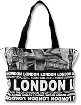 Schultertasche Henkeltasche schwarz weiß Canvas LONDON Cityshopper Strandtasche Robin Ruth OTG205W
