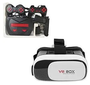 Exxelo Super 8 bit Tv Video Game Console with 2 Game Controllers 1 Laser Gun Unlimited Fun for Kids, Virtual Reality 3D Headset Glasses Adjustable Screen with Headband (1 Year Warranty)