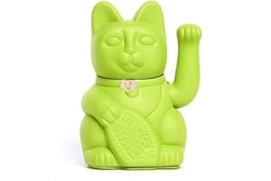 DIMINUTO CIELO Gatto Fortunato Cinese. Gatto portofortuno. Lucky cat. Maneki Neko VERDE, M (10x6x15cm)