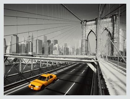 Joop Stabbe Yellow Cab Poster Art Picture Print Alu Rahmen in Silber Natur