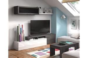 CAESAROO Parete attrezzata porta tv 200 cm Nova Bianco lucido e grigio cenere - Bianco lucido e Grigio cenere