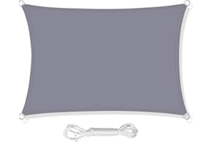 HEYOMART Sun Shade Sail 3m x 5m Rectangle Shade Sails Waterproof Outdoor Garden Patio Party Sunscreen Awning Canopy 98% UV Block With Free Rope, Grey