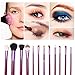 Abody 12pcs Makeup Brush Set Cosmetic Brush Kit Wooden Makeup Tool with Cup Leather Holder Case (Purple)