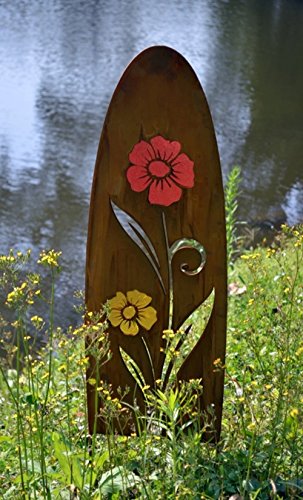 Garten Dekostele Veilchen 95 cm oval Metall Gartendeko Sichtschutz Gartenfigur Säule Rostoptik Blumenmotiv Gartenstecker