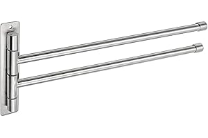 BTSKY™ New Wall-Mounted Stainless Steel Bathroom Kitchen Towel Rack Holder with Extra Long 2 Bars Swivel Bars