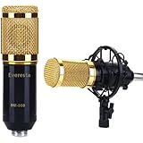 Everesta Microphone à enregistrement par condensateur BM-800 Microphone + Mic Shock Mount, idéal pour studio de radiodiffusion, studio de sonorisation, enregistrement (noir)