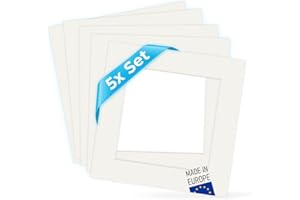 PHOTOLINI Passepartout 30x30 aussen für 20x20 innen, 5X säurefrei 1,5 mm Passepartout Karton Creme-Weiß, alterungsbeständige Schrägschnitt - Passepartouts, Präsentation & Schutz von Bildern und Fotos