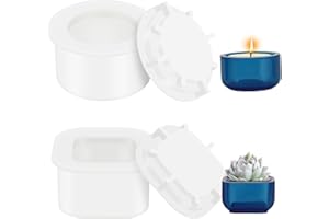 LIAMOSTEE Silikonformen GießFormen, 2pc Silikonform Kerzenhalter Mit Deckel, Silikonform Kerzenhalter Kerzen, 3D Kerzenhalter Silikonformen, GießForm Kerzenhalter Rund+Quadratische Form