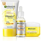Garnier Bright Complete Vitamin C Brightening Regime Kit for Skincare | Cleanse, Treat and Seal | Reduces Dark Spots, Face Wa