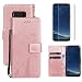 Produktbild Tasche Leder für Samsung Galaxy S8 Hülle Klappbar und Display Schutz Folie ,OYIME Rosegold Katzen und Baum Muster Handyhülle zum Klappen Dünn Magnet Vollschutz Klapphülle Etui Original Flip Book Case Full Cover Bumper Zubehör Set