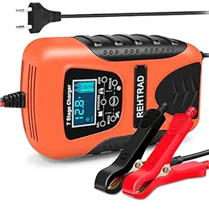 REHTRAD Fully Automatic Car Battery Charger 7A 12V Bike Battery Charger,Battery Charger for Car and Bike,Suitable for Most Battery Types, Including Calcium, Gel, AGM, Wet Lead-Acid Batteries