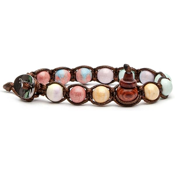 Tamashii Bracciale Unisex Tibetano – Agata Cuore Di Zucchero Naturale 8mm, Cordoncino Marrone Regolabile, Gioiello Dell'Anima Benedetto