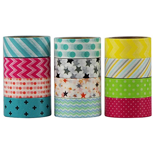 EDGEAM 12er Washi Masking Tape Set Dekorative Klebebänder für DIY Scrapbooking 01-1A - 2