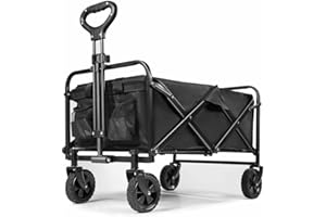 WOMAIKE-GARDEN Collapsible Camping Trolley - Collapsible 600D Oxford Fabric, 75L Storage, Waterproof, 220lb/100kg Load Capacity, Carbon Steel Frame, 5.2in/13cm Wheels for Easy Transport
