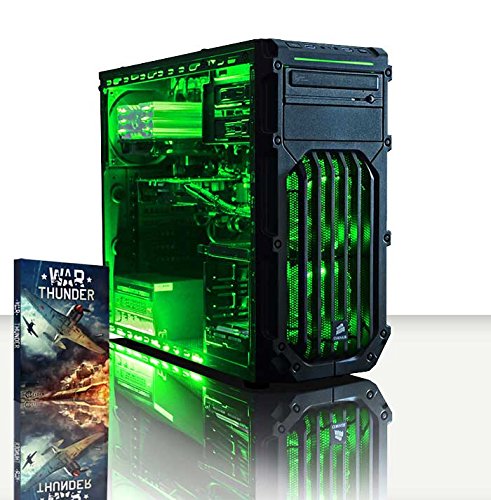 VIBOX Centre 4S Gaming PC - 4,0GHz AMD FX Quad-Core Prozessor, GTX 1050 GPU, Super, Desktop Gamer Computer mit Spielgutschein, Grün Innenbeleuchtung, lebenslange Garantie* (3,8GHz (4,0GHz Turbo) Superschneller AMD FX 4300 Quad-Core Prozessor CPU, Nvidia GeForce GTX 1050 2GB Grafikkarte GPU, 16GB DDR3 1600MHz RAM, 1TB (1000GB) SATA III HDD 7200rpm Festplatte, Raijintek Aidos Air CPU Kühler, 400W 85+ Netzteil, Corsair Carbide Spec-03 LED Gaming Gehäuse, AM3+ Mainboard, Ohne Windows Betriebssystem)