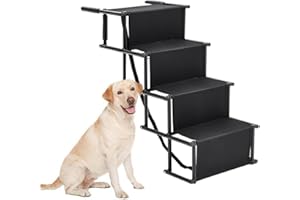 THE FELLIE Hundetreppe Für Kleine Große Hunde, Hunderampe Auto Klappbar, Haustiertreppe Leiter 4 Stufen, Gelenkschonende Einstiegshilfe Hundetreppe für Auto Kofferraum bis 80 kg Belastbar, Schwarz