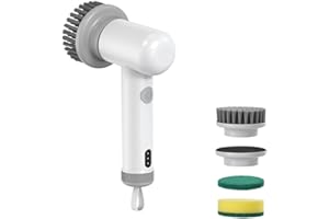 BESTYKS Elektryczna szczotka do czyszczenia, Spin Power Scrubber z 4 wymiennymi głowicami, wodoszczelna IP6, bezprzewodowa myjka prysznicowa do łazienki, kuchni, urządzeń kuchennych i samochodu