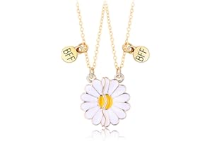 SCJJZ Naszyjnik damski, biżuteria damska, naszyjnik przyjaźni dla 2 dziewczynek, naszyjnik amitier dla 2 dziewczynek, naszyjnik stokrotki ze stopu kropli oleju wisiorek BFF dobry przyjaciel naszyjnik