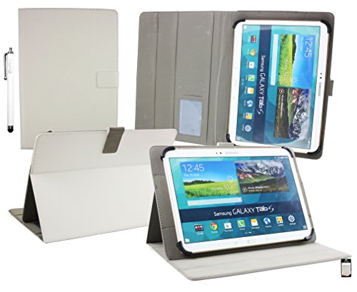 Emartbuy® GBtiger L1008 Tablet PC 10.1 Zoll Universalbereich ( 10 - 11 Zoll ) Weiß Multi Angle Exekutiv Folio Mappen Kasten Abdeckung mit Kartensteckplätze + Eingabestift