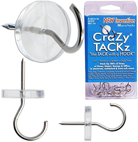 Crazy Tackz Contemporary 36 Piece New Invention Tack with a Hook, .5 x .5 x 1.125", Clear