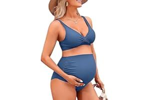 Charmo High Waisted Maternity Swimsuit Bikini Set Pregnancy Bathing Suits Push Up Two Piece Swimwear