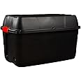 Strata Heavy Duty Large Storage Box with Lid, 175L, Lockable, Indoor/Outdoor, Wheeled, Black with Red Handles