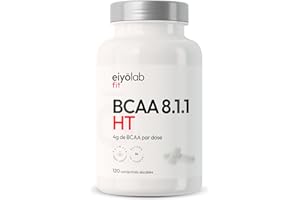 BCAA 8.1.1 | Comprimés d'Acides Aminés + Vitamine B6 | 1g d'Acides Aminés par Comprimé | Construction et Récupération Musculaire | Efficace Contre l’Acide Lactique | 120 Comprimés | Eiyolab
