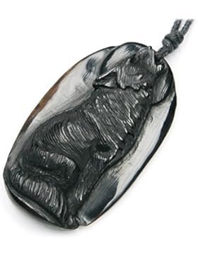 Wolf Schmuck aus Horn, Anhänger geschnitzt, inkl. schwarzem Textilband, 4,5cm lang
