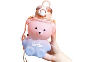 TIANBI 800ml Cute Bear Straw Bottle,Gradient Bear Shaped Water Bottle with Straw and Strap, Milk Bubble Tea Cup, Portable Water Jug for Kids School Office Travel