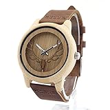 Souarts Herren Grau Hirsch Davidshirsch Holzuhr Holz Armband Armbanduhr Quarz Analog Herrenuhr Analog mit Batterie