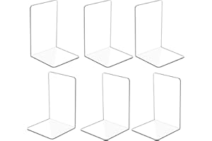 TIWIHON Book Ends - 6Pcs Clear Acrylic Bookends, Bookshelf Desktop Book Organizer Stationery Book Ends for Shelves, Plastic Book Holders Bookracks Divider Stopper Decorative for School, Library, Office, Home