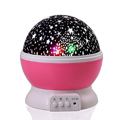 Qedertek Lampe de Projection Veilleuse Bébé Etoile Projeceur Lumière Enfant Lampe Chevet Avec 360 Degrés de Rotation Romantique 4 Différents Couleurs Pour Chambre Chevet Table de Fille Fils Cadeau Anniversaire Deco(Rose)